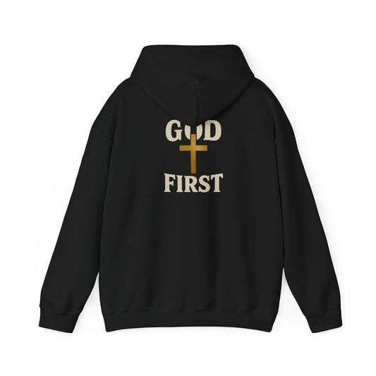 God First Hoodie — Faith-Based Christian Pullover with Gold Cross