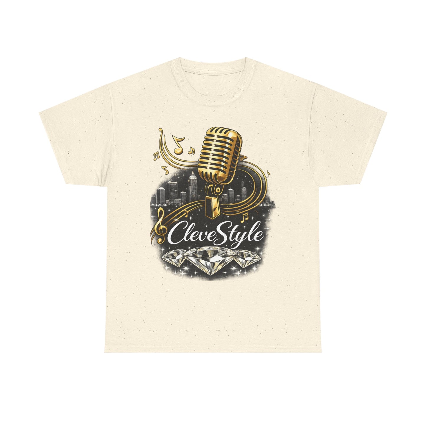 Microphone Music Tee — "CleveStyle" Vintage Gold Mic Music T‑Shirt