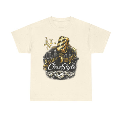 Microphone Music Tee — "CleveStyle" Vintage Gold Mic Music T‑Shirt